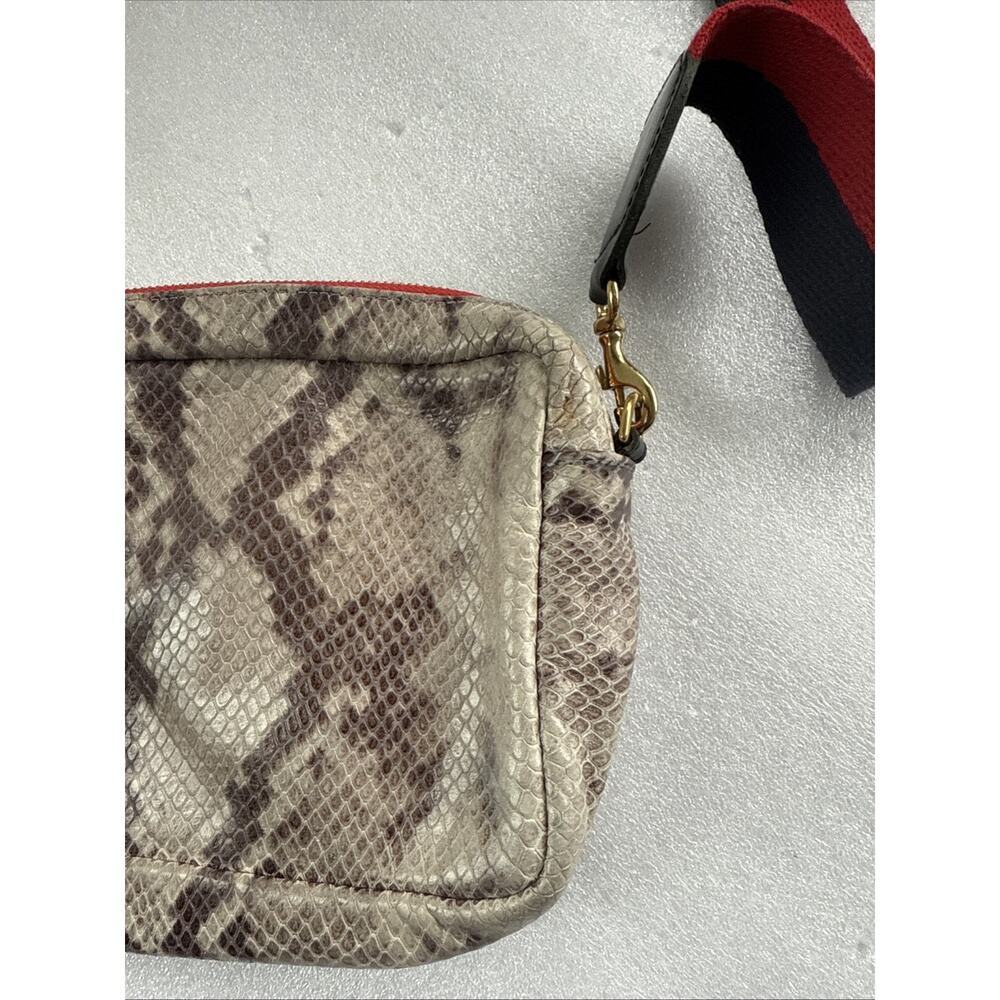 CLARE V Snakeskin Navy & Red Stripe Strap Midi Sac Crossbody $375 - Picture 3 of 12